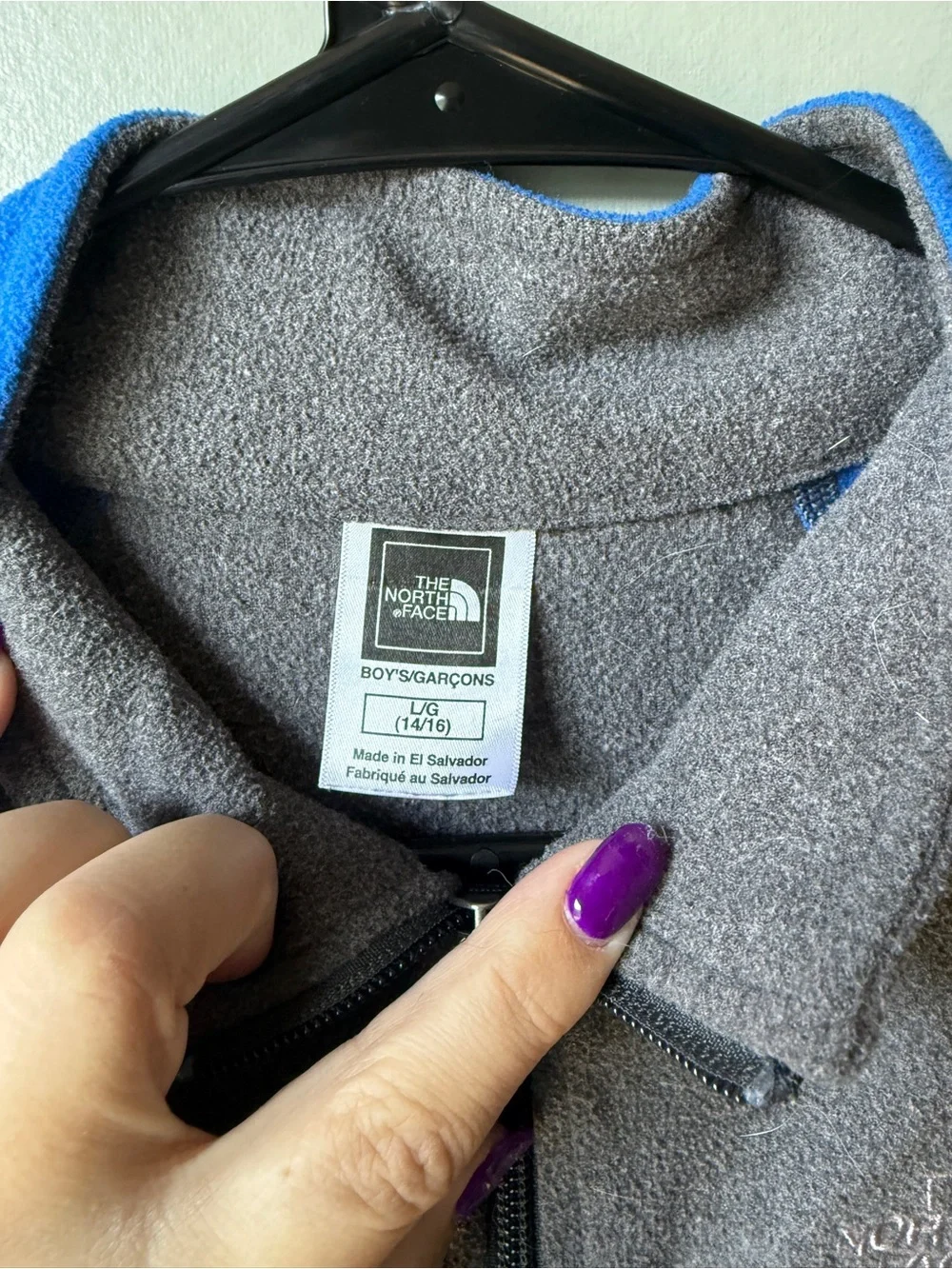 The North Face Boys Glacier 1/4 Zip Fleece Pullover Gray Blue Size L 14/16